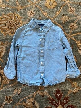 Janie and Jack Linen Blend Button-Down Shirt in Lavender Blue Heather